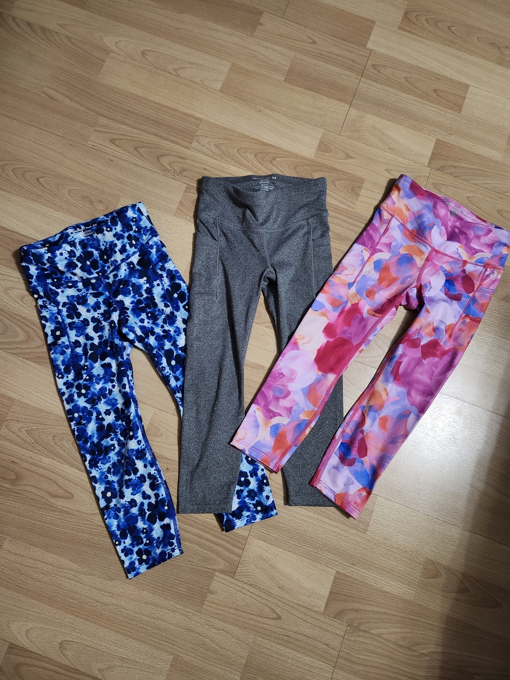 Three-Pack Kids Leggings Set - Pink Floral, Blue Floral & Gray